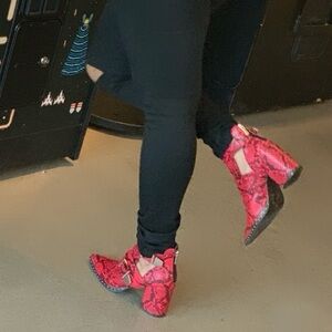 Red Snake Print Ankle Boots